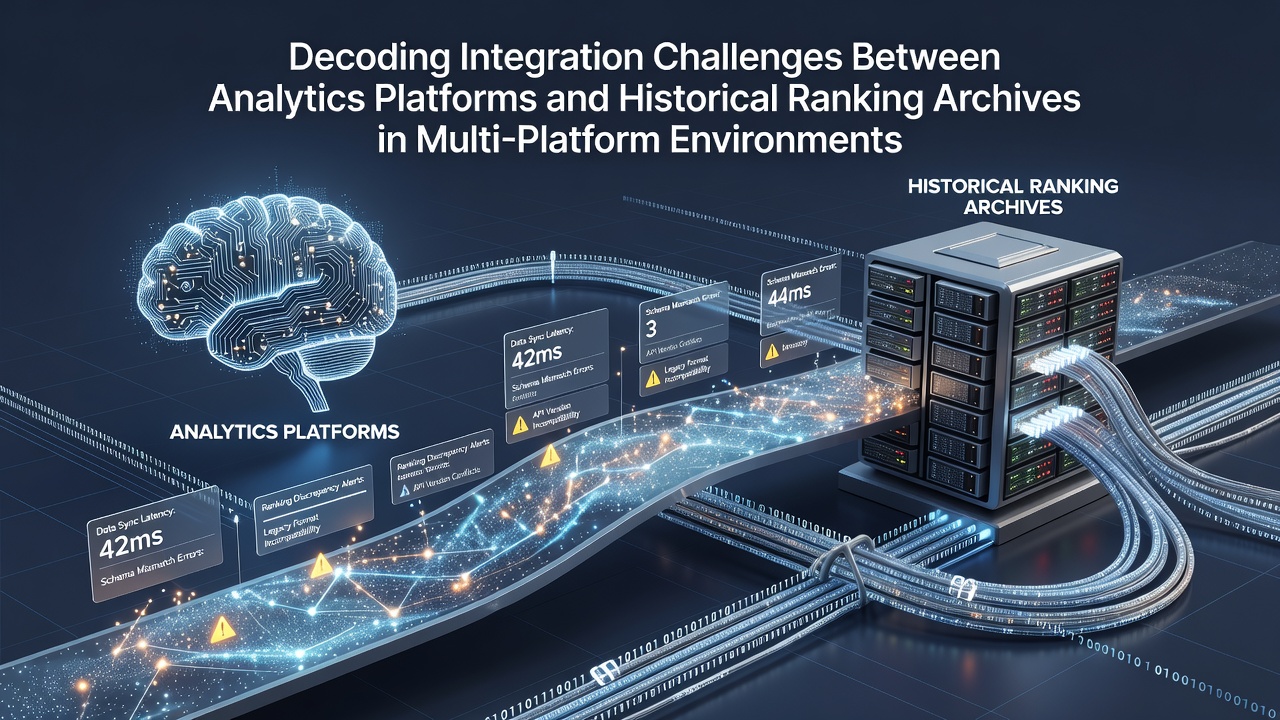 Technical workflow diagram illustrating data mapping between analytics platforms and historical ranking archives in international SEO projects