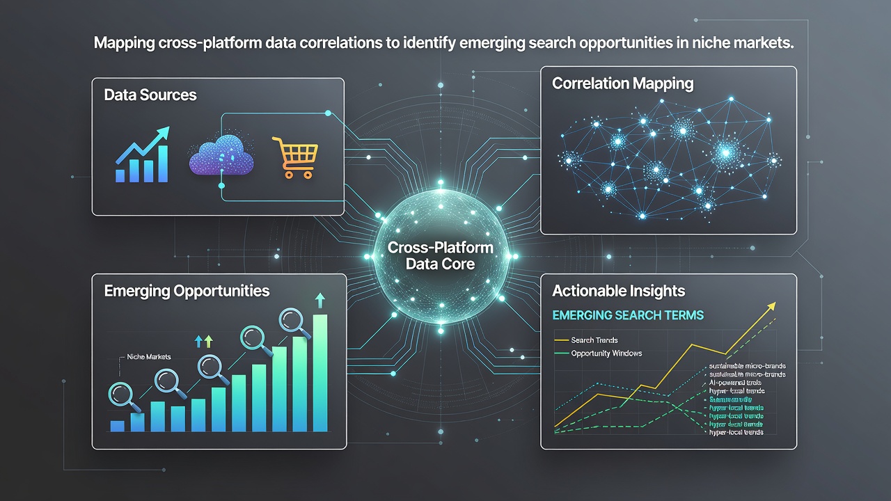 Analytics dashboard displaying correlation heatmaps across search, social, and commerce platforms